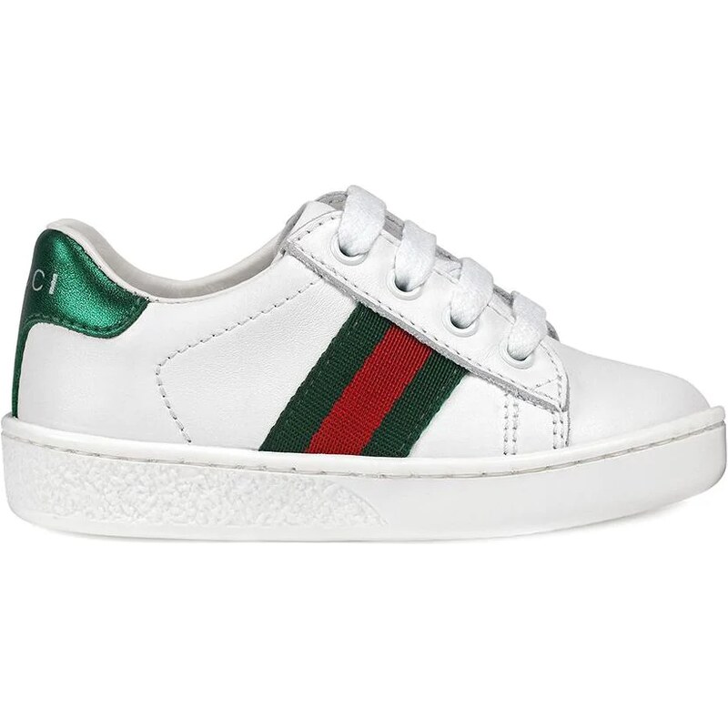 Gucci kids sneaker bassa in pelle con dettaglio web - di colore bianco  farfetch lacci bianco - Stileo.it