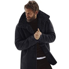 NOAGENJT Uomo Zipper Warm Outwear Coat Collo alto Fodera in pelliccia calda Risvolto Top in pelle Giacche in cashmere Cappotto invernale Giacca autunno inverno